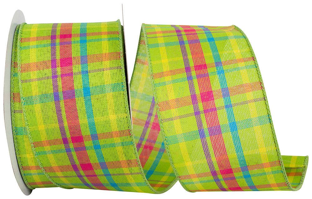 Lime Plaid Wired Edge Ribbon 2-1/2 Inch for Wreaths
