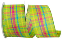 Lime Plaid Wired Edge Ribbon 2-1/2 Inch for Wreaths