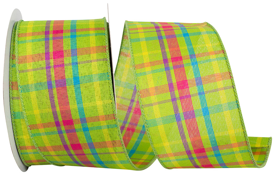 Lime Plaid Wired Edge Ribbon 2-1/2 Inch for Wreaths