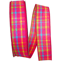 Breezeway Plaid Wired Edge Ribbon Fuchsia 1-1/2 Inch