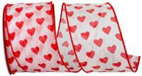 White Red 2-1 2 Inch Sheer Hearts Wired Edge Ribbon for Wreaths & Bows