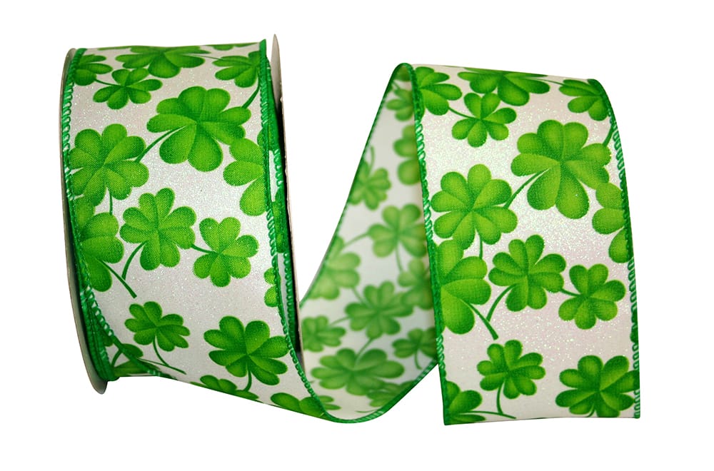 Iridescent 2-1 2 Inch Clover All Over Fun Wired Edge Ribbon for Wreaths & Bows