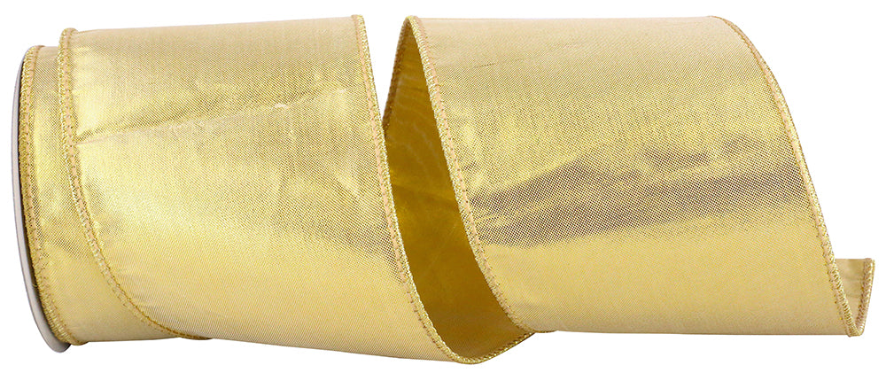Gold 4 Inch Wired Edge Metallic Shine Ribbon for Bows