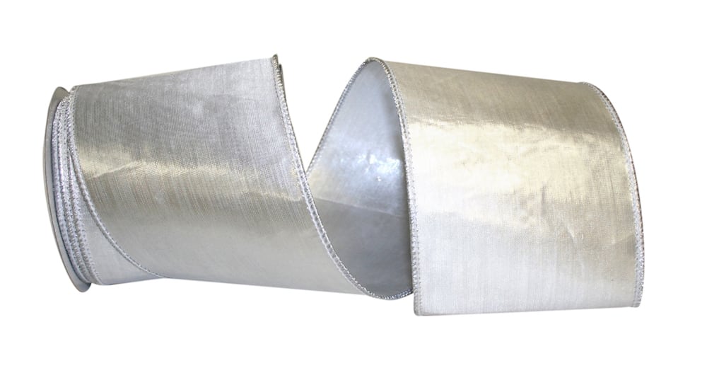 Silver 4 Inch Wired Edge Metallic Shine Ribbon for Bows