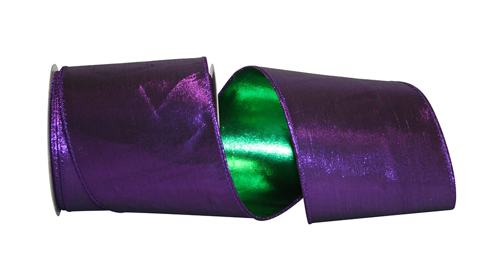 Metallic Shine Purple Green Wired Edge Ribbon 4 Inch