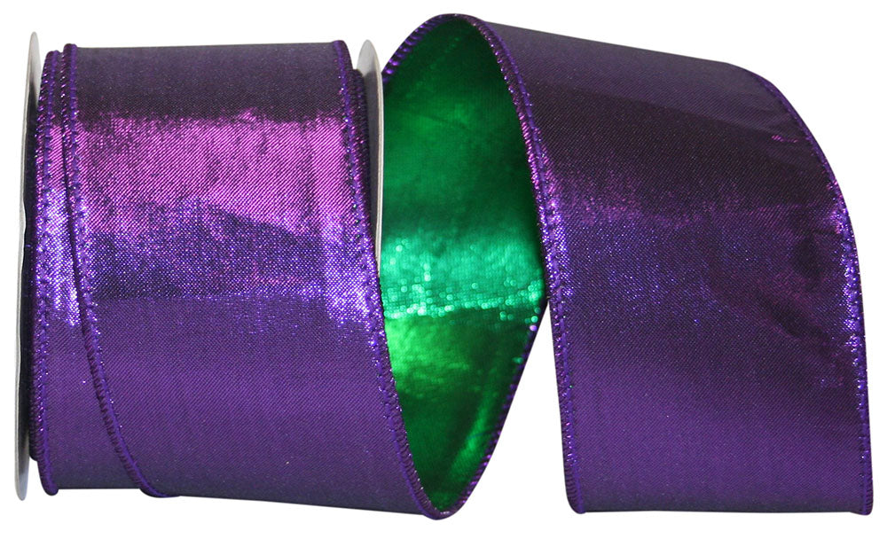 Metallic Shine Purple Green Wired Edge Ribbon 2-1/2 Inch