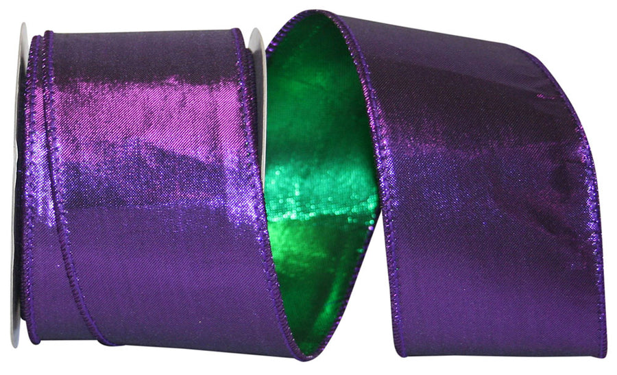 Metallic Shine Purple Green Wired Edge Ribbon 2-1/2 Inch