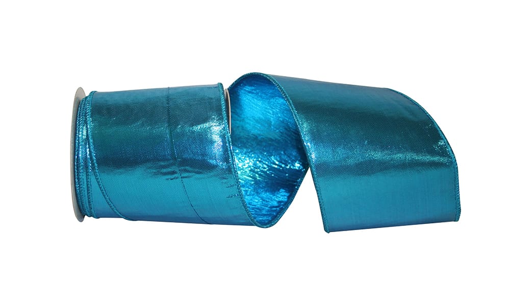 Turquoise Metallic Shine Deluxe Wired Edge Ribbon 4 Inch