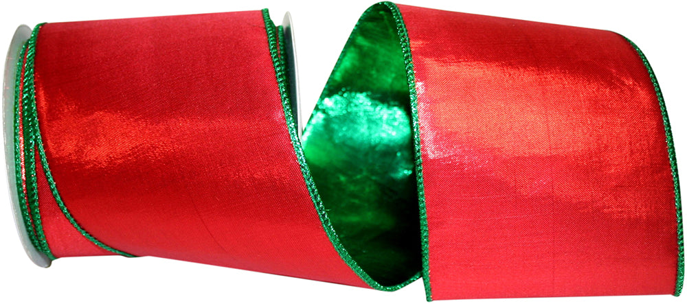 Metallic Shine Wired Edge Ribbon Red Green 4 Inch for Bows