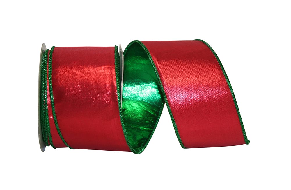 Metallic Shine Red Green Wired Edge Ribbon 2-1/2 Inch