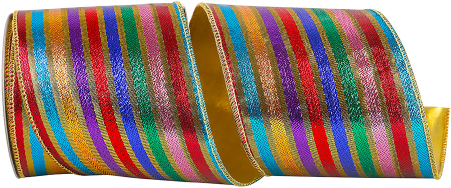 Metallic Jewel Stripe Ribbon 4 Inch Multi 10Yds