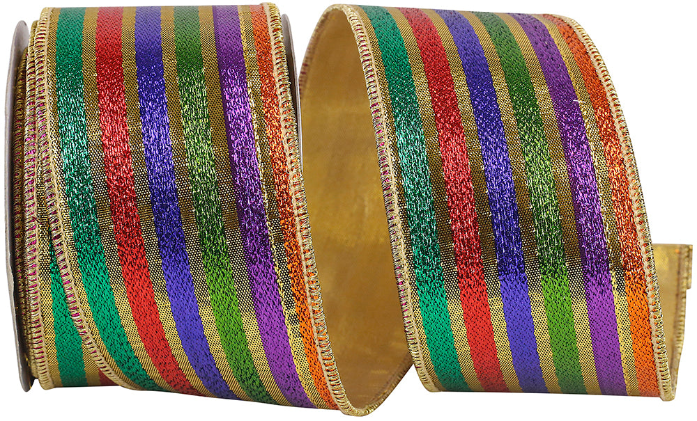 Metallic Jewel Stripe Wired Edge Ribbon Multi 2-1/2 Inch