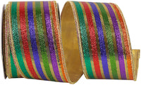 Metallic Jewel Stripe Wired Edge Ribbon Multi 2-1/2 Inch
