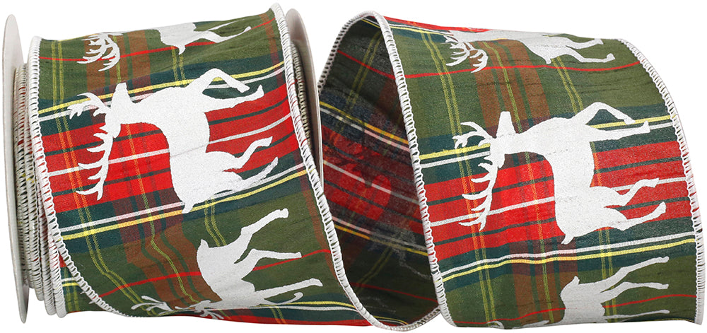 Deer Plaid Dupioni Wired Edge Ribbon Multi 4 Inch