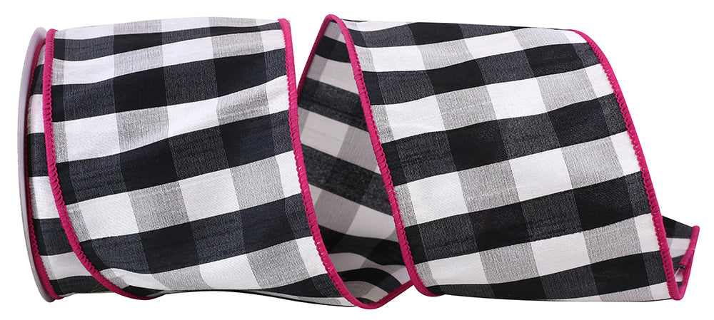 Black 4 Inch Wired Edge Gingham Check Ribbon for Bows