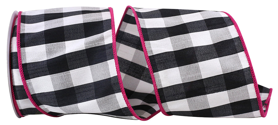 Black 4 Inch Wired Edge Gingham Check Ribbon for Bows