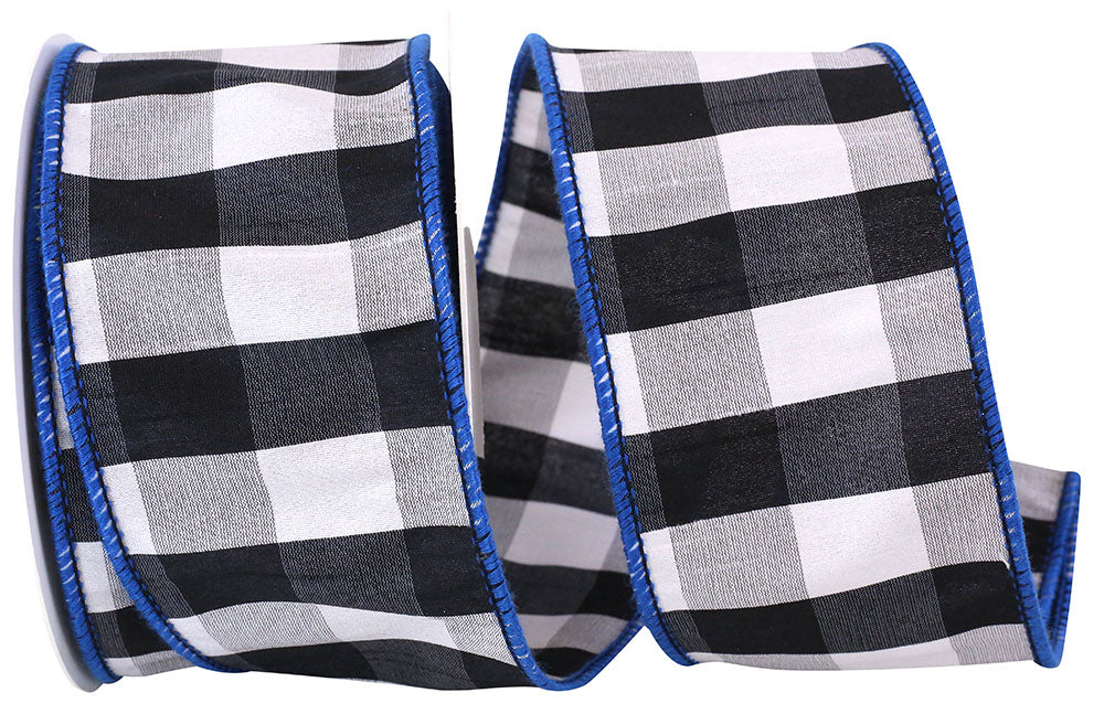 Black Royal Gingham Check Wired Edge Ribbon 2-1/2 Inch