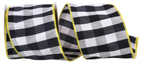 4 Inch Black Yellow Gingham Check Wired Edge Ribbon