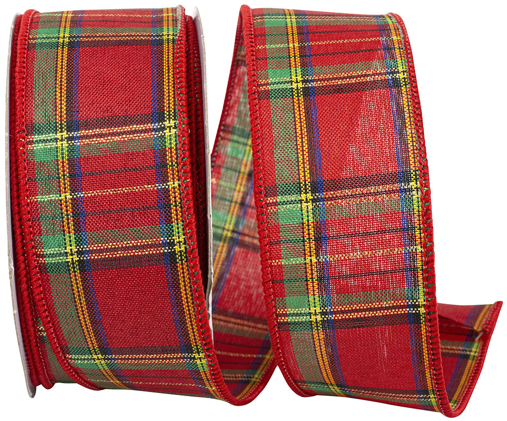 Red Plaid Wired Edge Ribbon 1-1/2 Inch for Wreaths