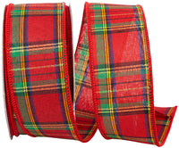 Red Plaid Wired Edge Ribbon 1-1/2 Inch for Wreaths