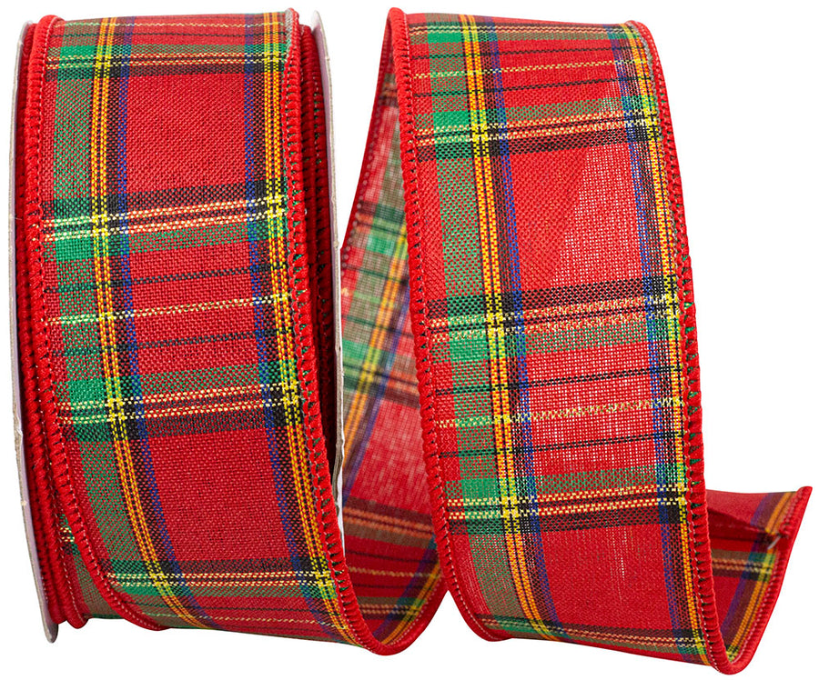 Red Plaid Wired Edge Ribbon 1-1/2 Inch for Wreaths