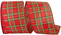 Plaid Multi Classic Wired Edge Ribbon Red 4 Inch 50Yds