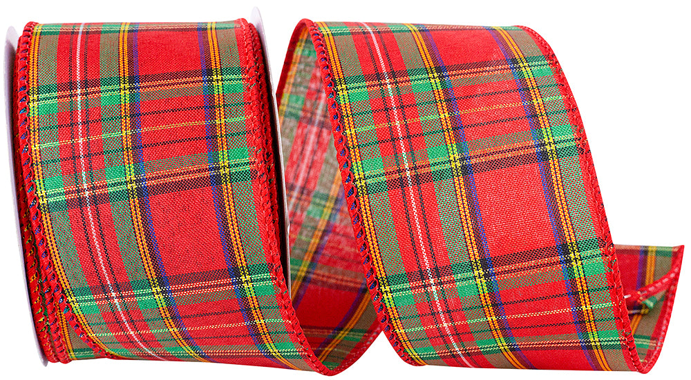 Red Plaid Wired Edge Ribbon 2-1/2 Inch for Wreaths