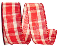 Plaid Wired Edge Ribbon Red 1-1/2 Inch for Wreaths