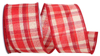 Plaid Wired Edge Ribbon Red 2-1/2 Inch for Wreaths