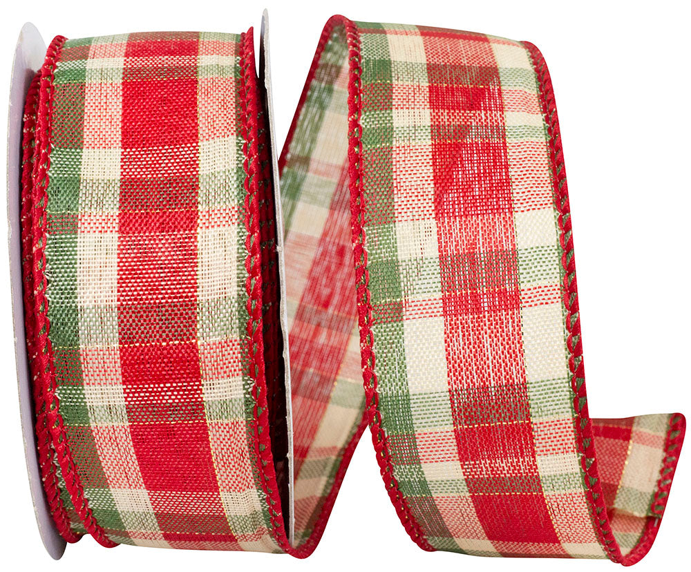 Plaid Wired Edge Ribbon Red Green 1-1/2 Inch 10 Yards
