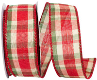 Plaid Wired Edge Ribbon Red Green 1-1/2 Inch 10Yds