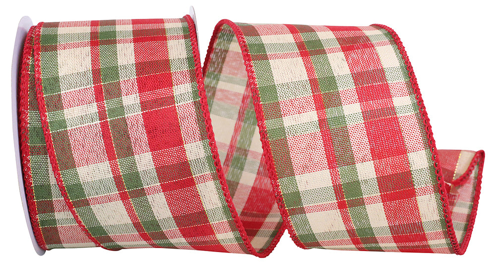 Plaid Wired Edge Ribbon Red Green 2-1/2 Inch 10 Yards
