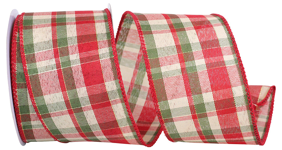 Plaid Wired Edge Ribbon Red Green 2-1/2 Inch 10Yds