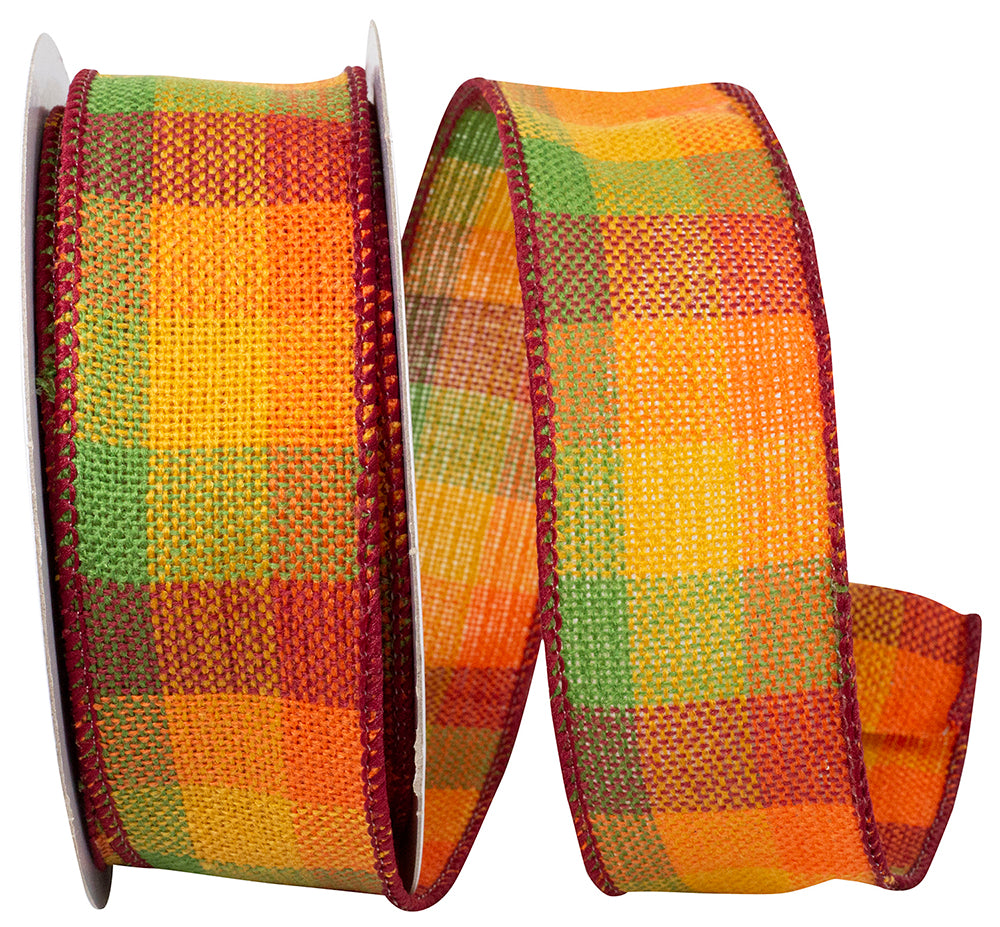 Multi 1-1 2 Inch Fall Check Comfort Wired Edge Ribbon for Wreaths & Bows