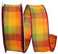 Multi 1-1 2 Inch Fall Check Comfort Wired Edge Ribbon for Wreaths & Bows