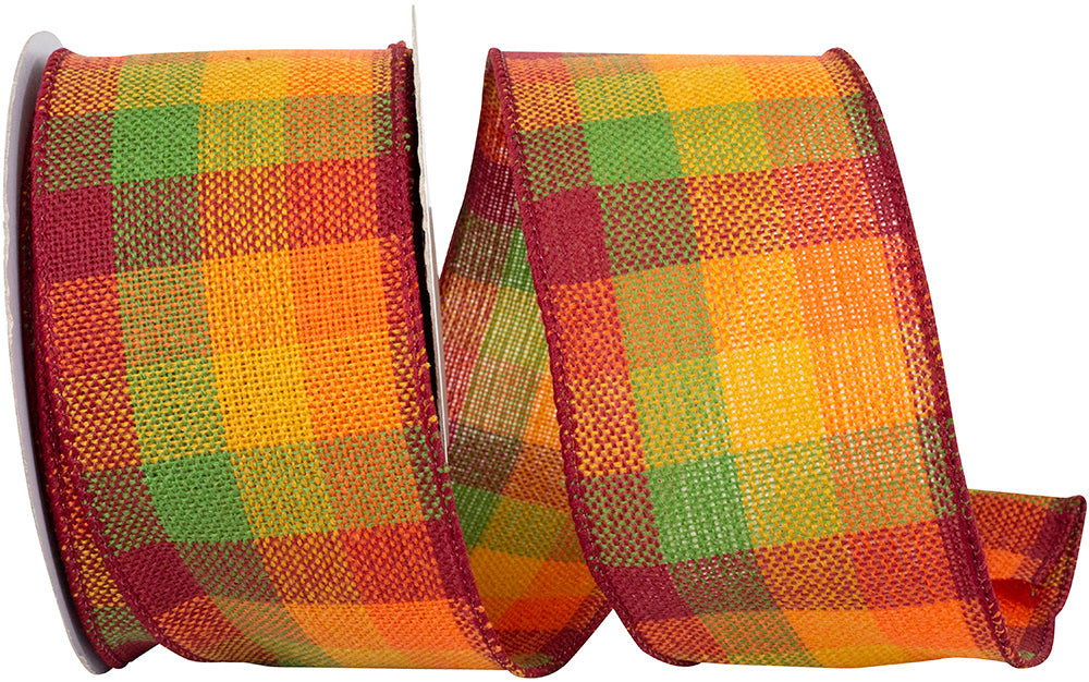 Multi 2-1 2 Inch Fall Check Comfort Wired Edge Ribbon for Wreaths & Bows
