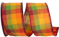 Multi 2-1 2 Inch Fall Check Comfort Wired Edge Ribbon for Wreaths & Bows