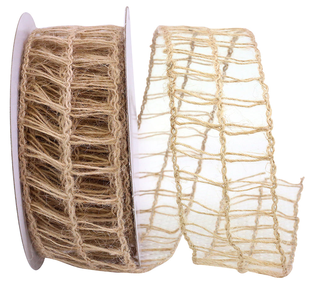Natural Jute Wired Edge Ribbon 1-1/2 Inch for Wreaths