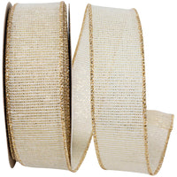 Ivory Gold Linen Glimmer Harmony Wired Edge Ribbon 1-1/2 Inch