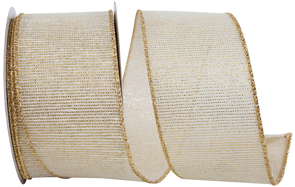 Linen Glimmer Harmony Ribbon Ivory Gold 2-1/2 Inch