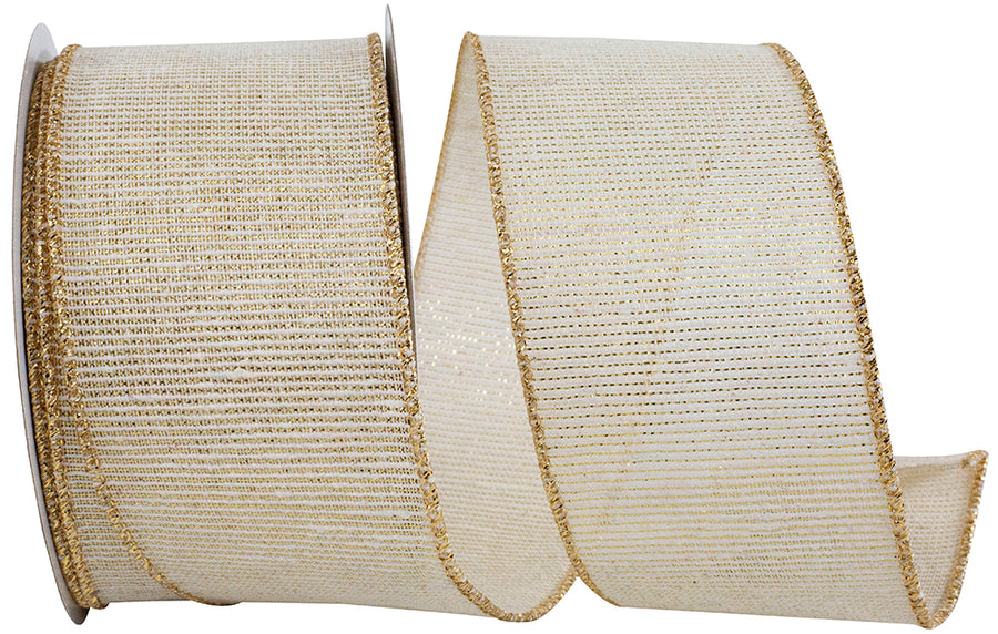 Linen Glimmer Harmony Ribbon Ivory Gold 2-1/2 Inch
