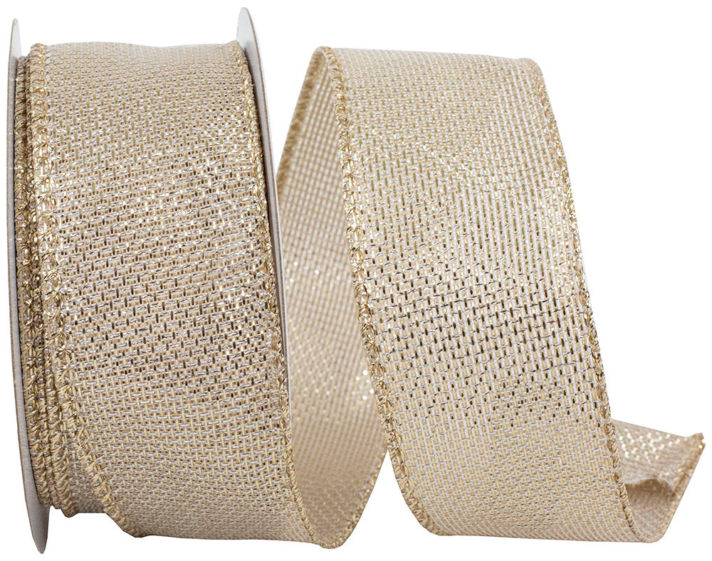 Gold Metallic Tile Link Wired Edge Ribbon 1-1/2 Inch