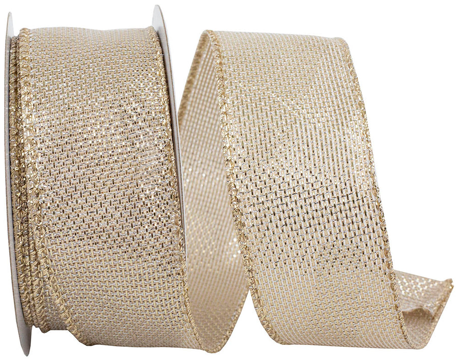 Gold Metallic Tile Link Wired Edge Ribbon 1-1/2 Inch