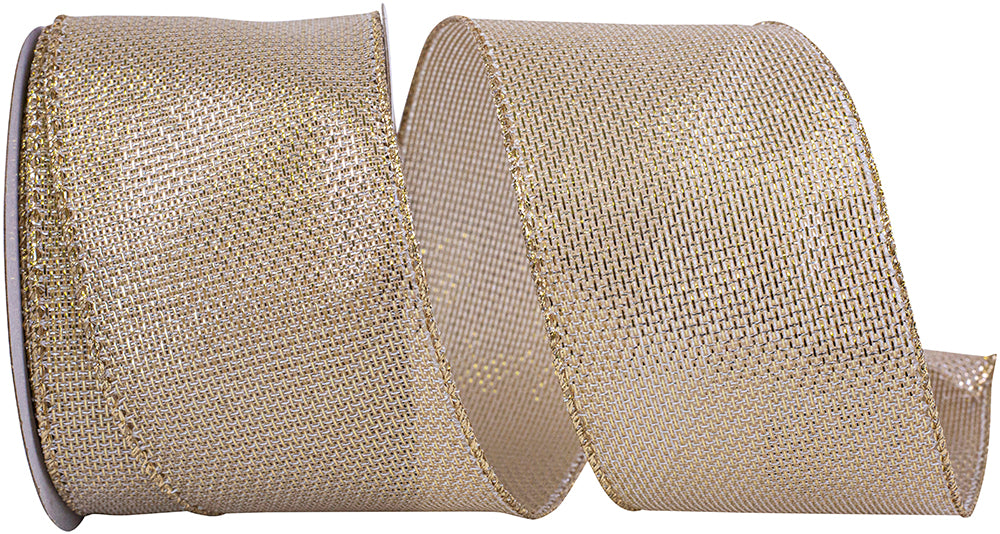 Gold Metallic Tile Link Wired Edge Ribbon 2-1/2 Inch