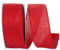 Red Metallic Tile Link Wired Edge Ribbon 1-1/2 Inch