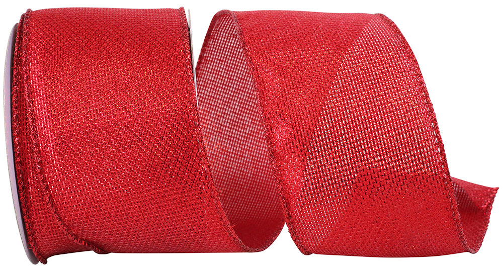 Red Metallic Tile Link Wired Edge Ribbon 2-1/2 Inch