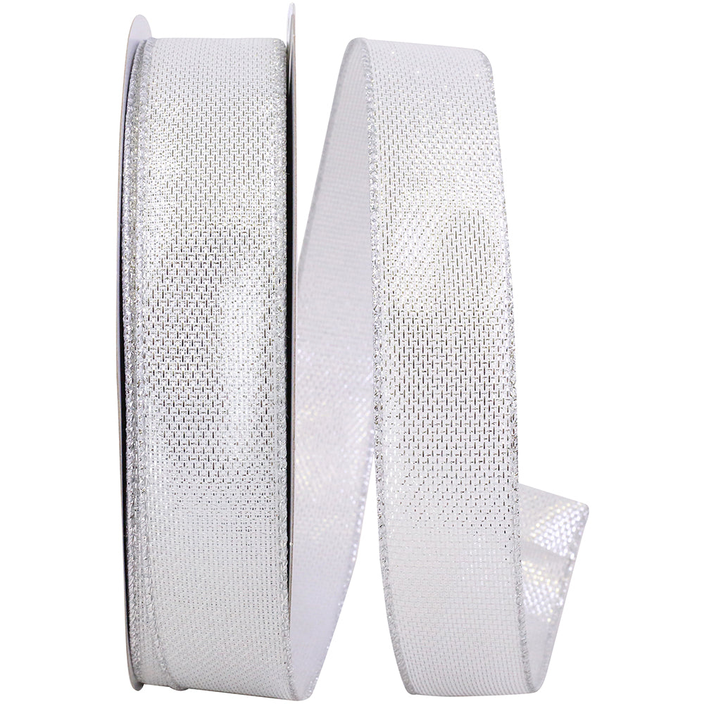 Silver 1-1/2 Inch Metallic Tile Link Wired Edge Ribbon