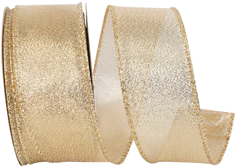Gold Metallic Glimmer Wired Edge Ribbon 1-1/2 Inch