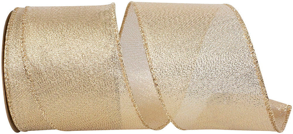 Gold Metallic Glimmer Wired Edge Ribbon 2-1/2 Inch