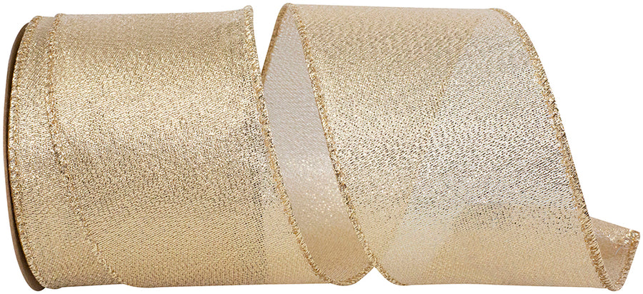 Gold Metallic Glimmer Wired Edge Ribbon 2-1/2 Inch